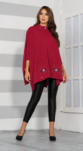 Load image into Gallery viewer, 3657 - Poncho Sweater with pockets, in Red, White and Black.
