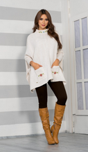 Load image into Gallery viewer, 3657 - Poncho Sweater with pockets, in Red, White and Black.
